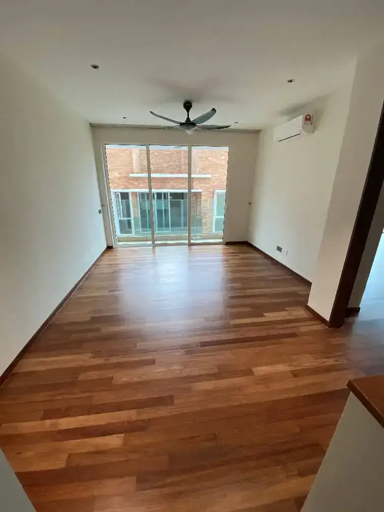 Bedroom wooden floor after sanding and varnishing